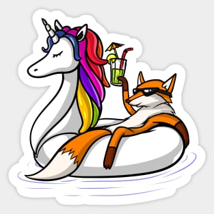 Fox Riding A Unicorn Float Sticker